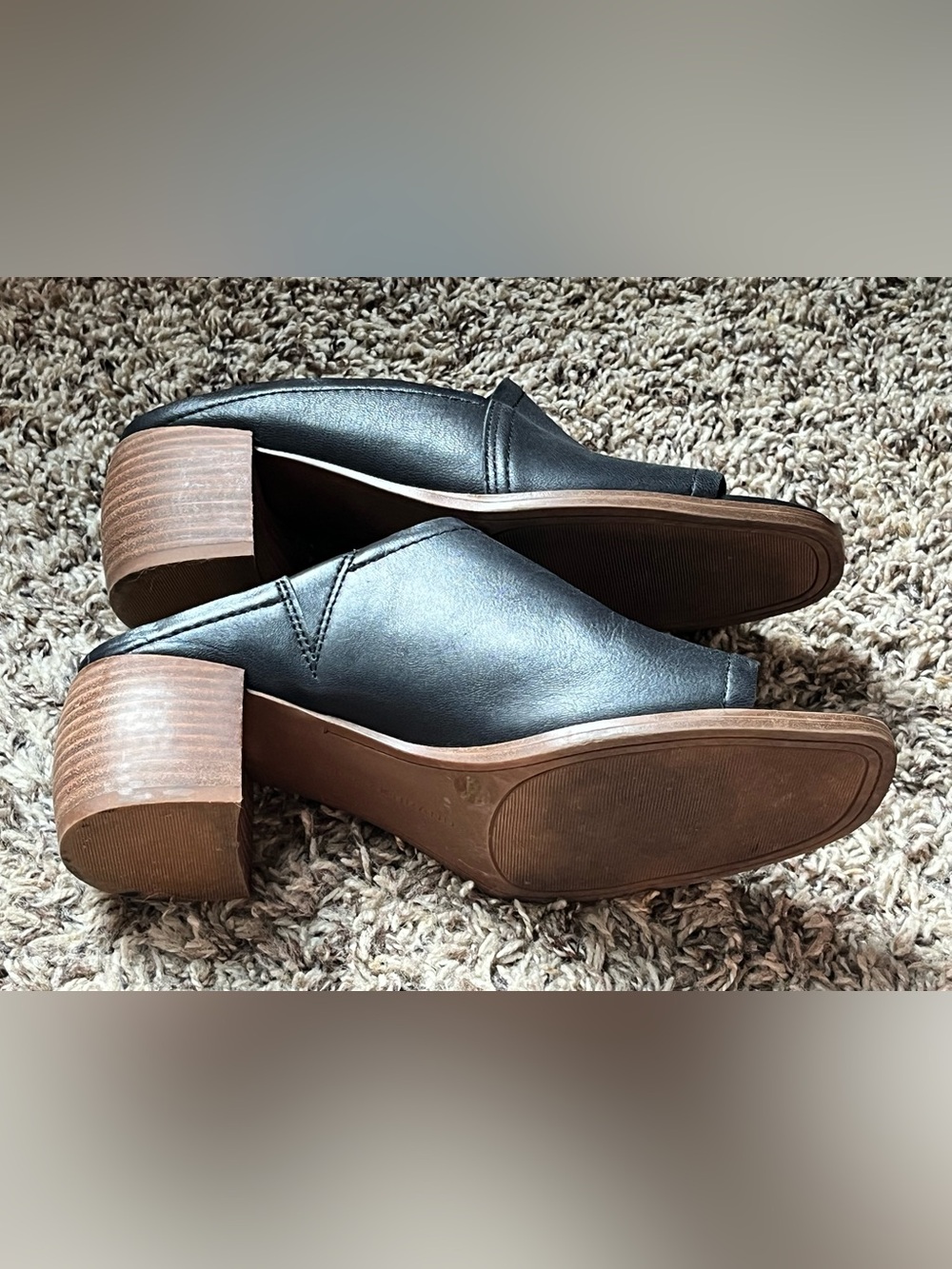 Lucky Brand Shoes Womens 7.5M Jemie Black Leather Heels Mule Slide Open Toe - Picture 8 of 12